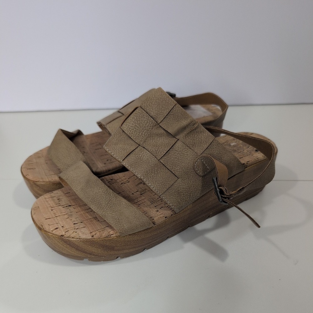 Korks Womensâ Woven Platform Sandals Taupe Brown Slingback Lug Sole KR011175 10M